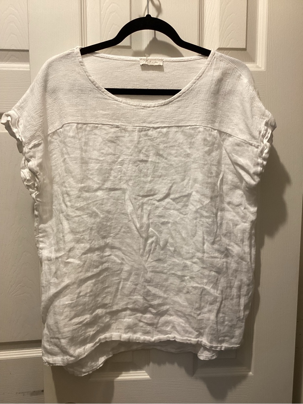 White Linen Blend Short Sleeve Top - Casual Everyday